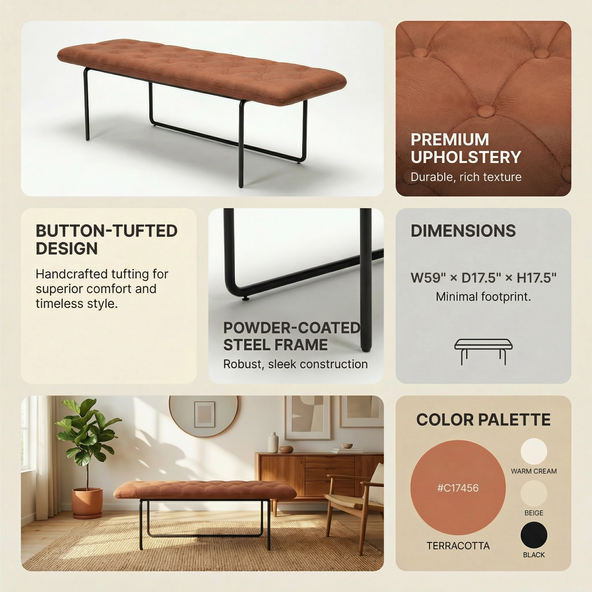 petal-haydn-59-upholstered-metal-powder-coat-bench